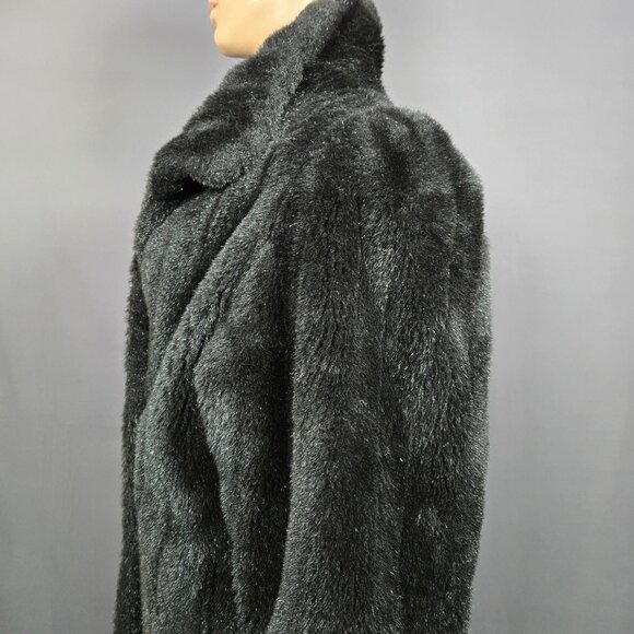 Vintage 80s Black Full Length Faux Fur Coat Size M Jacket Glam Mob Wife - Picture 6 of 11